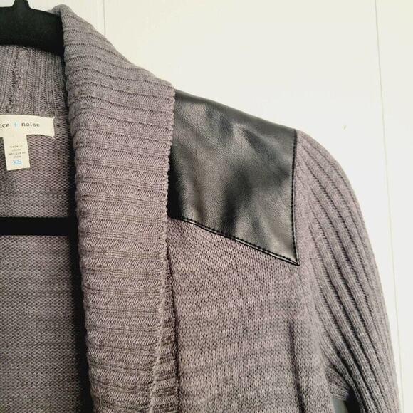 Silence & Noise Womens X-Small Grey Duster Cardigan Sweater Faux Leather Details - Picture 6 of 8